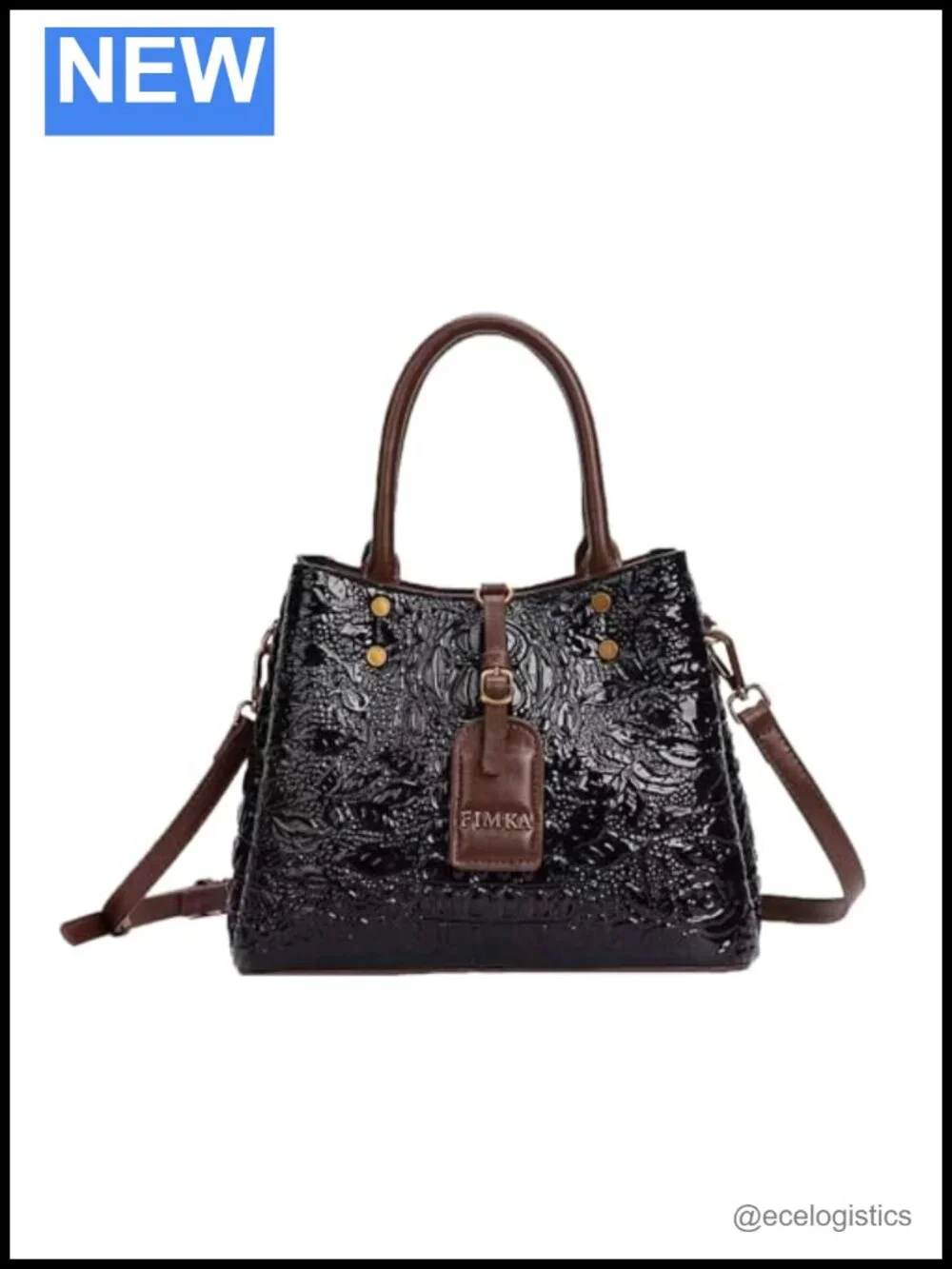 Crocodile-Print Leather Top Handle Bag Satchel Handbag Women's